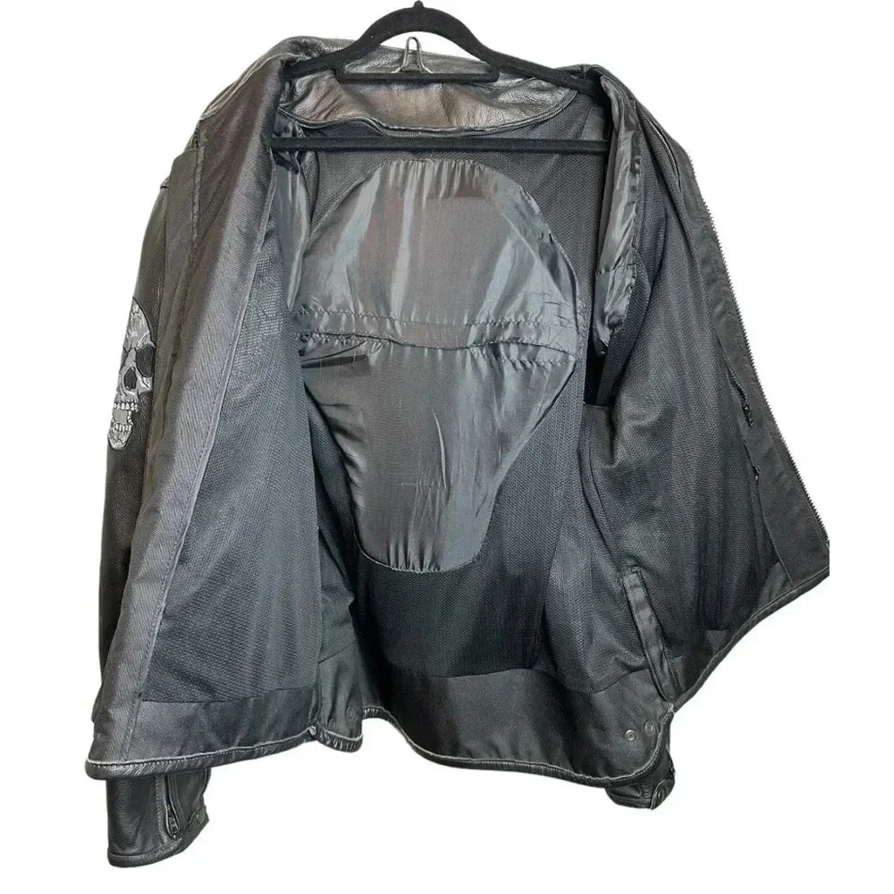 Leather Motorcycle/Racing Jacket with Reflective‎ Skull Designs